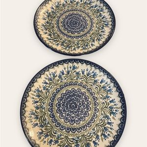 Polish Pottery Plates- 10" Dinner - Blue Bells..stoneware set of 2